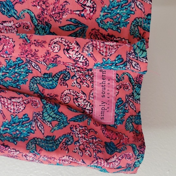 Simply Southern Pink Sea Creatures Square Neck Off Shoulder Top Size Medium - Picture 2 of 10